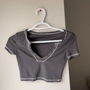 SHEIN Cropped Grey Tee With V-Neck Cut
